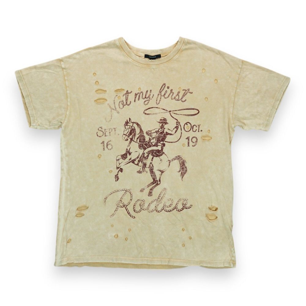 Forever‎ 21 Oversized Women T-shirt distressed Rodeo Graphic Horse Cowboy Size S